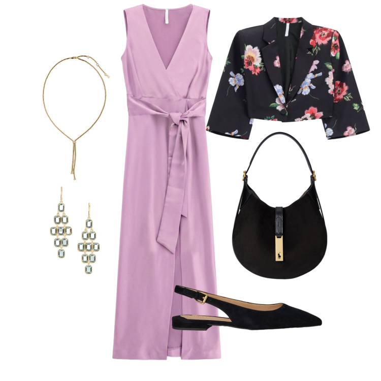 Outfit donna - Romantic dress. Stile Romantica per Cerimonia. Abbinamento con vestiti lunghi, blazer, ballerine, collane, orecchini, borse a spalla.