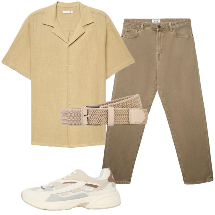 Outfit uomo - Un safari in città. Stile Trendy per Tutti i giorni. Abbinamento con cinture, jeans, camicie a manica corta, sneakers.