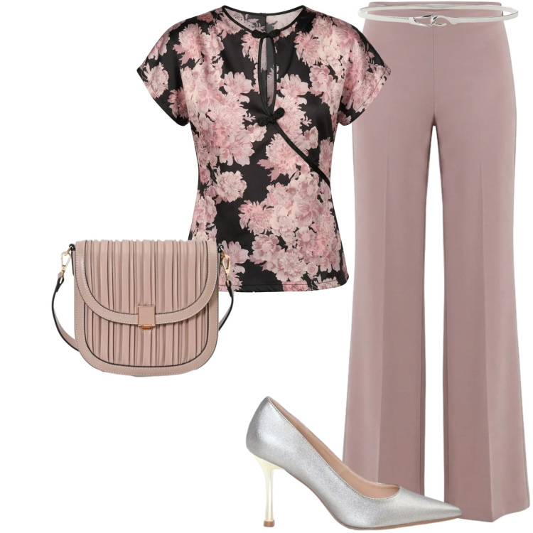 Outfit donna - Total look #2447218. Stile Chic per Cerimonia. Abbinamento con cinture, pantaloni a palazzo, borse a tracolla, décolleté, top.