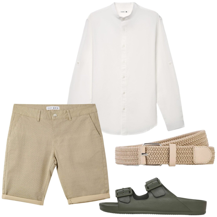Outfit uomo - Relax. Stile Casual per Mare. Abbinamento con cinture, pantaloni corti, camicie, sandali.
