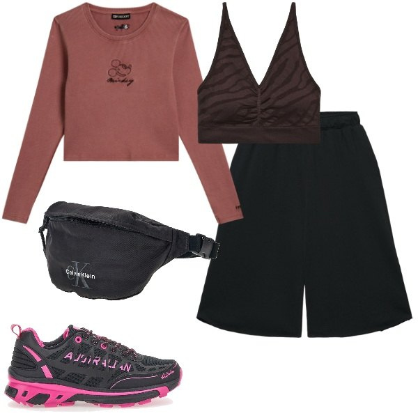 Outfit donna - Alpine Altitude. Stile Sporty chic per Sport. Abbinamento con canottiere, pantaloni corti, t-shirt, marsupi, scarpe sportive.