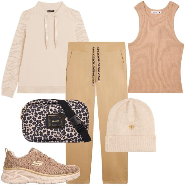 Outfit donna - Alpine Altitude. Stile Sporty chic per Sport. Abbinamento con top sportivi, marsupi, berretti, pantaloni sportivi, felpe, scarpe sportive.