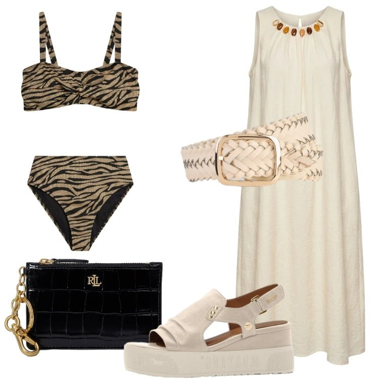 Outfit donna - Il tuo stile al mare. Stile Trendy per Mare. Abbinamento con bikini, cinture, sandali, vestiti midi/longuette, portafogli.