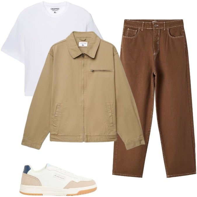 Outfit uomo - Minimal: Fresche serate Estive. Stile Trendy per Tutti i giorni. Abbinamento con sneakers, t-shirt, cappotti, pantaloni.
