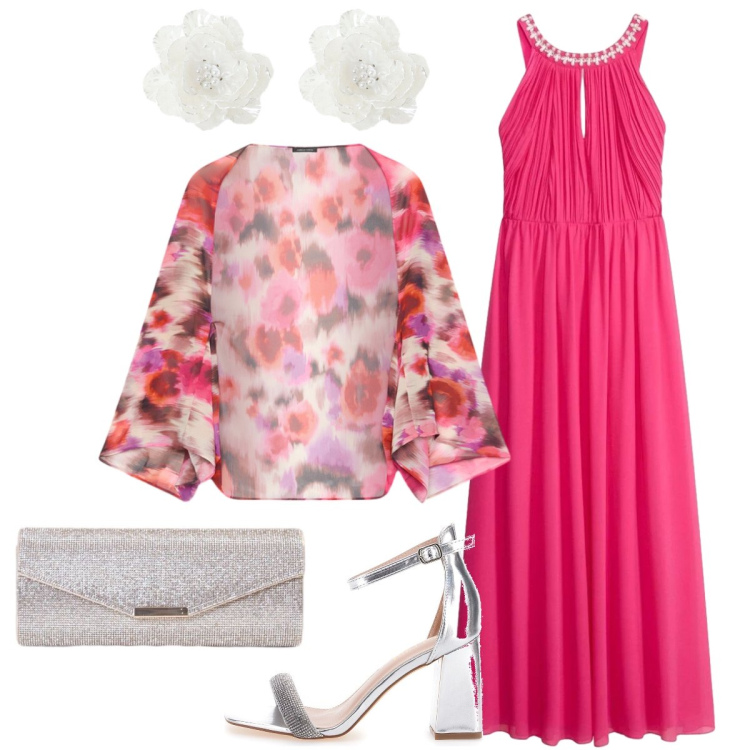 Outfit donna - Accessori luminosi. Stile Glamour per Serata fuori. Abbinamento con vestiti lunghi, orecchini, clutch, blazer, sandali col tacco.