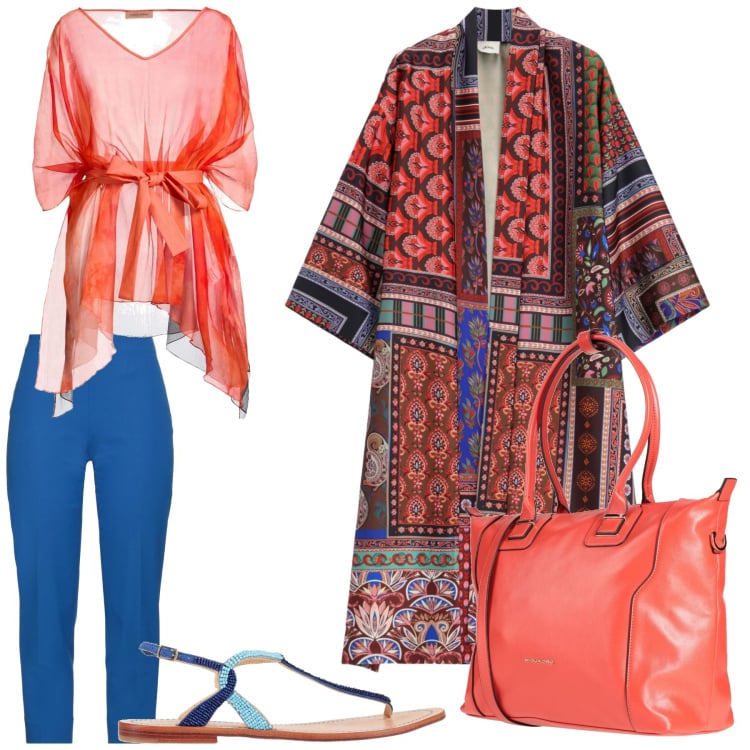 Outfit donna - Un tocco di Oriente. Stile Etnico per Tutti i giorni. Abbinamento con zaini, top, pantaloni, infradito, kimono.