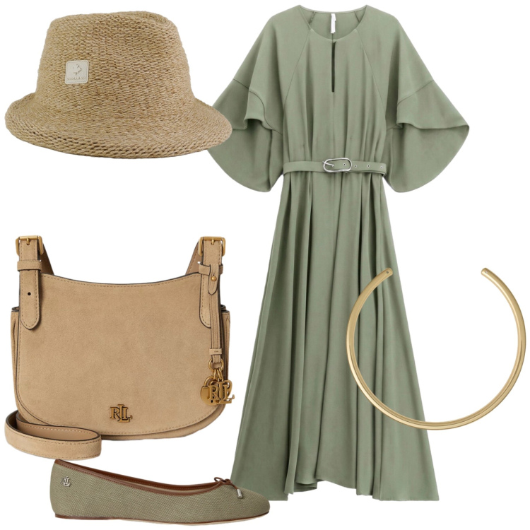 Outfit donna - Total look #2447255. Stile Casual chic per Tutti i giorni. Abbinamento con vestiti lunghi, ballerine, borse a tracolla, collane, cappelli.