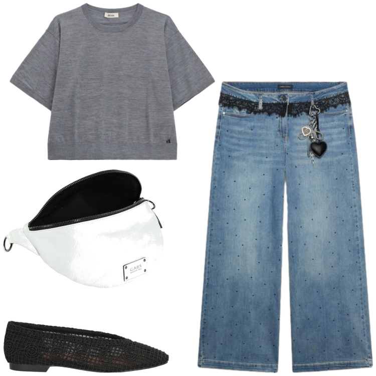 Outfit donna - Total look #2447257. Stile Basic per Tutti i giorni. Abbinamento con marsupi, ballerine, t-shirt, jeans.