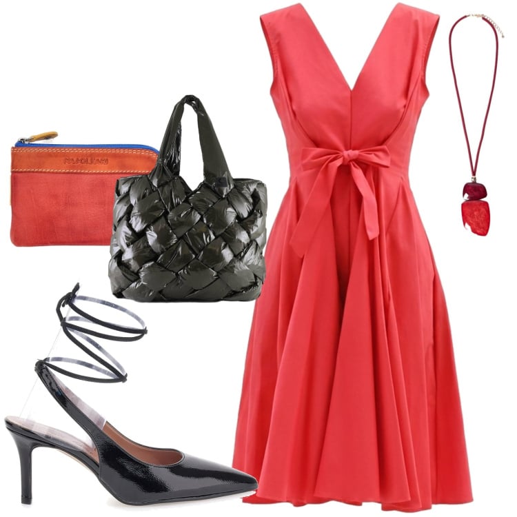 Outfit donna - Doppio uso. Stile Casual chic per Tutti i giorni. Abbinamento con vestiti corti, ciondoli, borse tote, portachiavi, décolleté.