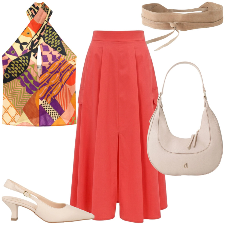 Outfit donna - Agosto di colore - @star67. Stile Glamour per Tutti i giorni. Abbinamento con décolleté, cinture, borse a tracolla, top, gonne lunghe.