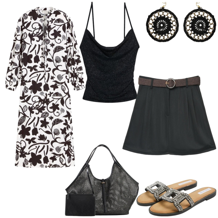 Outfit donna - Total look #2447290. Stile Boho per Tutti i giorni. Abbinamento con caftani, shopping bag, ciabatte, bermuda, canottiere, orecchini.