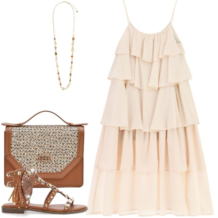 Outfit donna - Total look #2447316. Stile Casual chic per Tutti i giorni. Abbinamento con vestiti lunghi, pochette, collane, sandali.