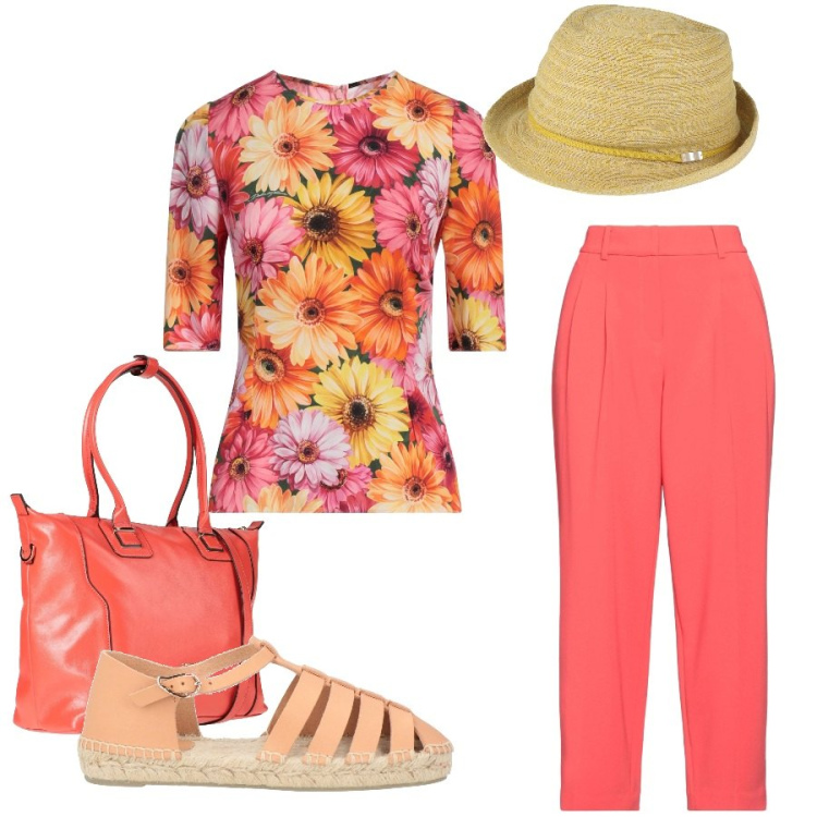 Outfit donna - Total look #2447320. Stile Casual chic per Tutti i giorni. Abbinamento con zaini, top, pantaloni, cappelli, espadrillas.