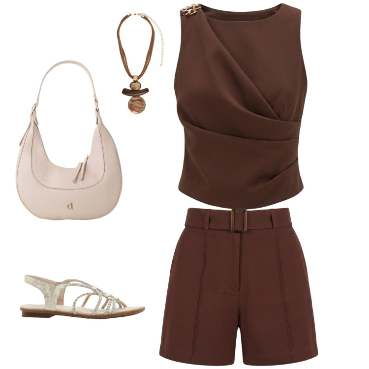 Outfit donna - Non sono cioccolato.... forse. Stile Casual chic per Serata fuori. Abbinamento con sandali, borse a tracolla, shorts, canottiere, ciondoli.