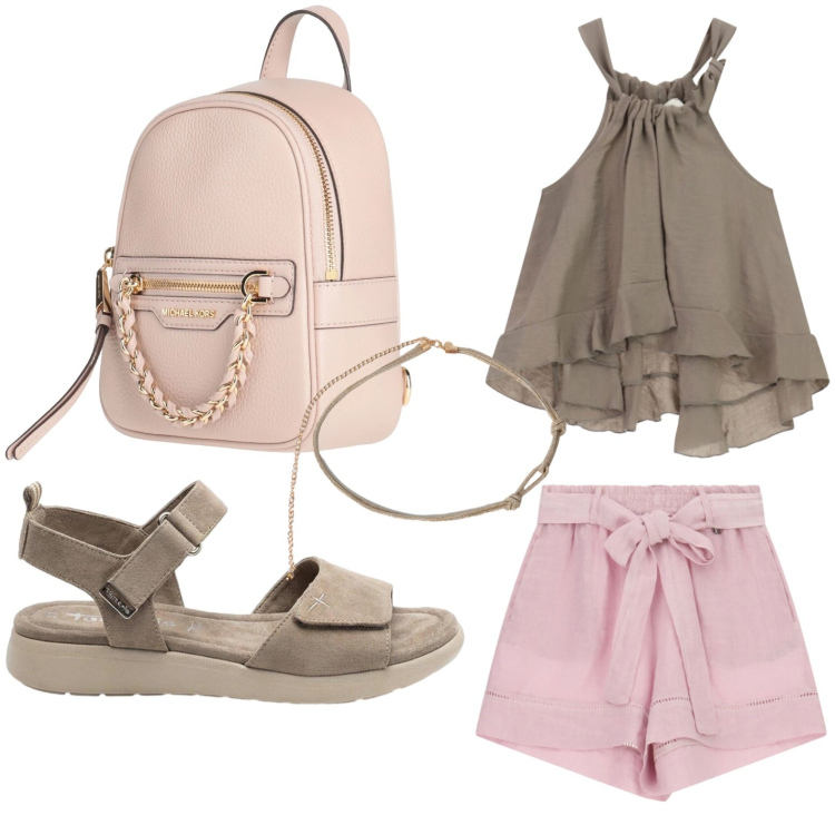 Outfit donna - Top svasato. Stile Urban per Tutti i giorni. Abbinamento con zaini, sandali, shorts, top, cinture.