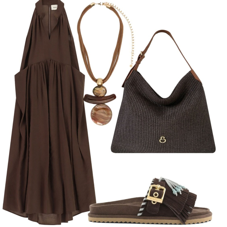 Outfit donna - Total look #2447349. Stile Chic per Tutti i giorni. Abbinamento con vestiti lunghi, ciondoli, borse a spalla, sandali in pelle.