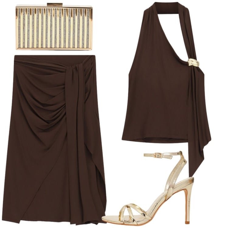 Outfit donna - Eventi estivi glamour. Stile Glamour per Serata fuori. Abbinamento con sandali col tacco, top, gonne longuette, clutch.