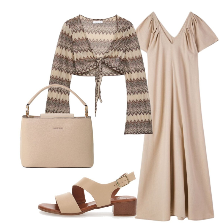 Outfit donna - Beige essenziale. Stile Bon Ton per Tutti i giorni. Abbinamento con borse a secchiello, vestiti lunghi, blazer, sandali in pelle.