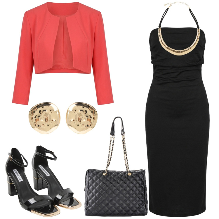 Outfit donna - Total look #2447474. Stile Chic per Cerimonia. Abbinamento con borse a mano, collane, sabot, orecchini, bolero, vestiti midi/longuette.