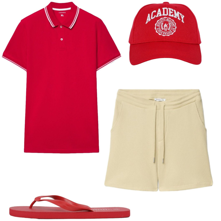 Outfit uomo - Total look #2447475. Stile Casual per Mare. Abbinamento con cappelli, polo, sandali, bermuda.