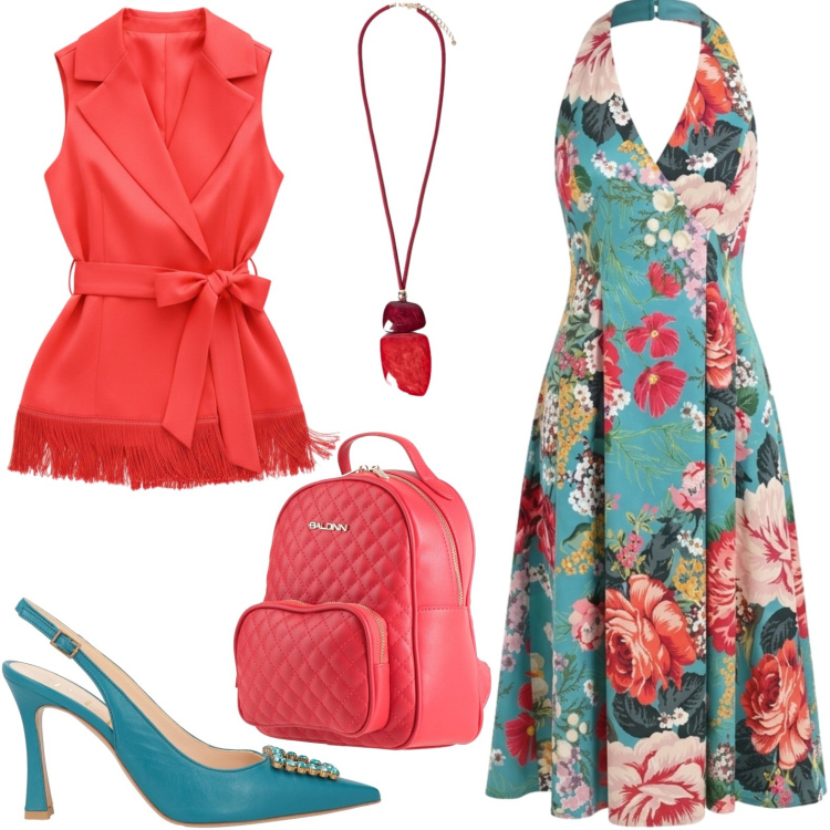 Outfit donna - Rosso. Stile Casual chic per Tutti i giorni. Abbinamento con décolleté, zaini, gilet, vestiti midi/longuette, ciondoli.