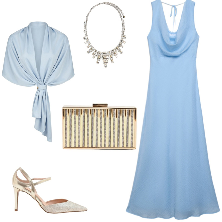 Outfit donna - Total look #2447491. Stile Chic per Cerimonia. Abbinamento con vestiti lunghi, clutch, décolleté, stole, collane.