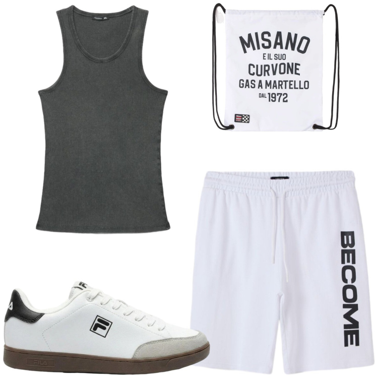 Outfit uomo - Total look #2447494. Stile Trendy per Sport. Abbinamento con sneakers, borse sportive, canottiere, bermuda.