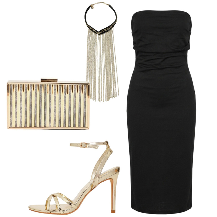 Outfit donna - Total look #2447497. Stile Chic per Serata fuori. Abbinamento con sandali col tacco, collane, clutch, vestiti midi/longuette.
