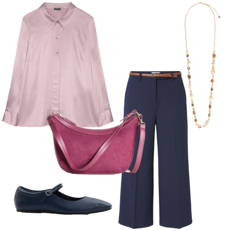 Outfit donna - Total look #2447498. Stile Minimal per Ufficio. Abbinamento con ballerine, borse a tracolla, pantaloni, collane, camicie.