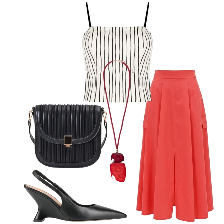 Outfit donna - Total look #2447502. Stile Glamour per Serata fuori. Abbinamento con décolleté, canottiere, gonne lunghe, borse a tracolla, ciondoli.