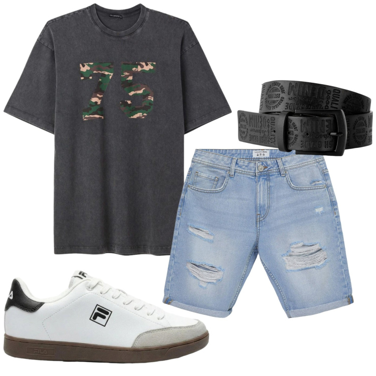 Outfit uomo - Total look #2447503. Stile Casual per Tutti i giorni. Abbinamento con cinture, sneakers, bermuda, t-shirt.