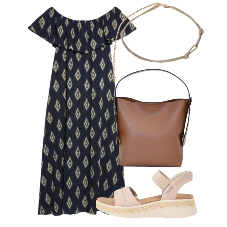 Outfit donna - Agosto. Stile Bon Ton per Tutti i giorni. Abbinamento con sandali, borse a mano, cinture, vestiti lunghi.