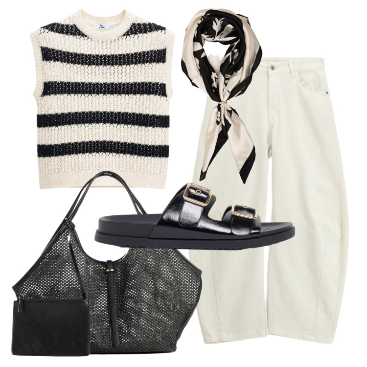 Outfit donna - Total look #2447514. Stile Urban per Ufficio. Abbinamento con shopping bag, sandali, canottiere, pantaloni, foulard.