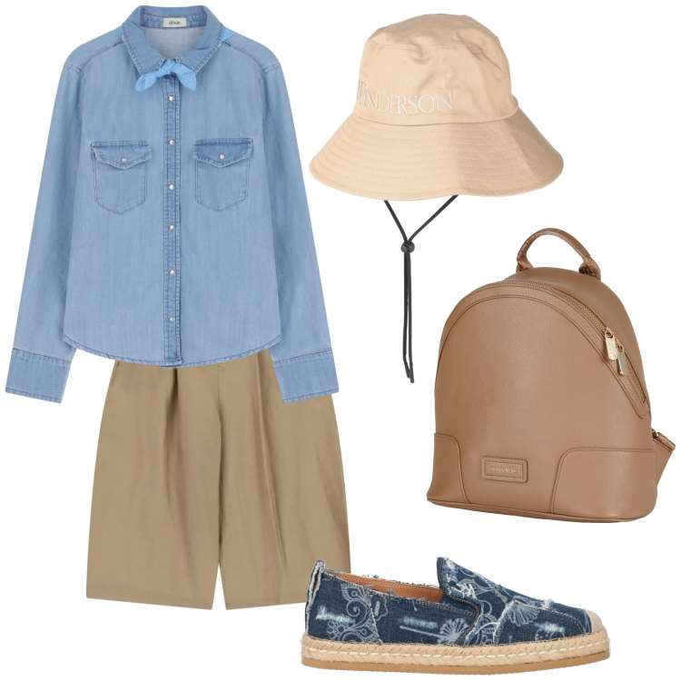 Outfit donna - Total look #2447534. Stile Casual per Tutti i giorni. Abbinamento con cappelli, zaini, espadrillas, shorts, camicie.