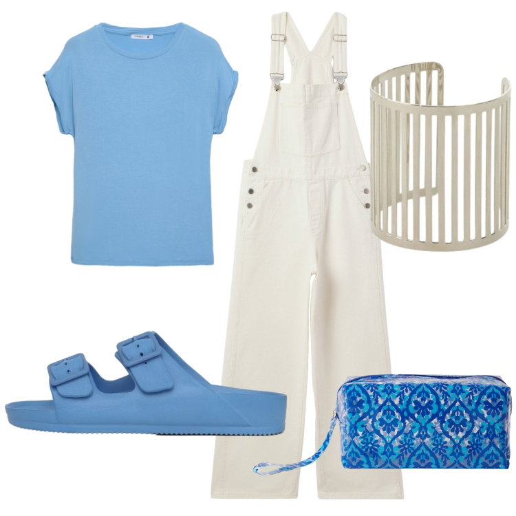 Outfit donna - Total look #2447536. Stile Casual per Tutti i giorni. Abbinamento con valigie, salopette, t-shirt, ciabatte, braccialetti.