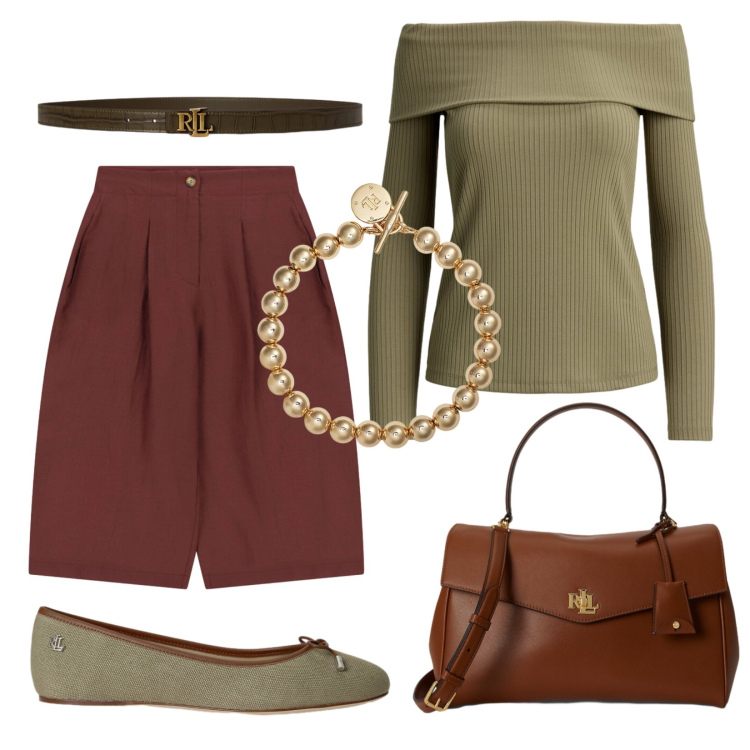Outfit donna - Una serata tranquilla. Stile Casual chic per Serata fuori. Abbinamento con shorts, braccialetti, ballerine, borse a mano, cinture, t-shirt.