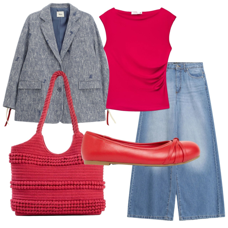 Outfit donna - Total look #2447561. Stile Urban per Ufficio. Abbinamento con shopping bag, ballerine, t-shirt, blazer, jeans.