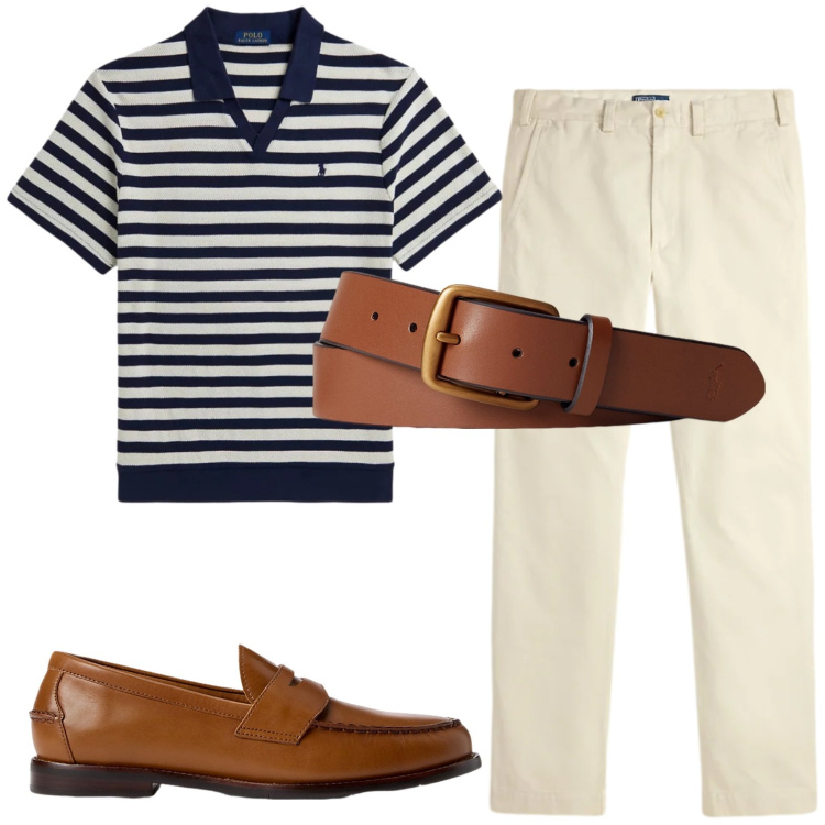 Outfit uomo - Total look #2447595. Stile Trendy per Tutti i giorni. Abbinamento con scarpe stringate, cinture, pantaloni, polo.