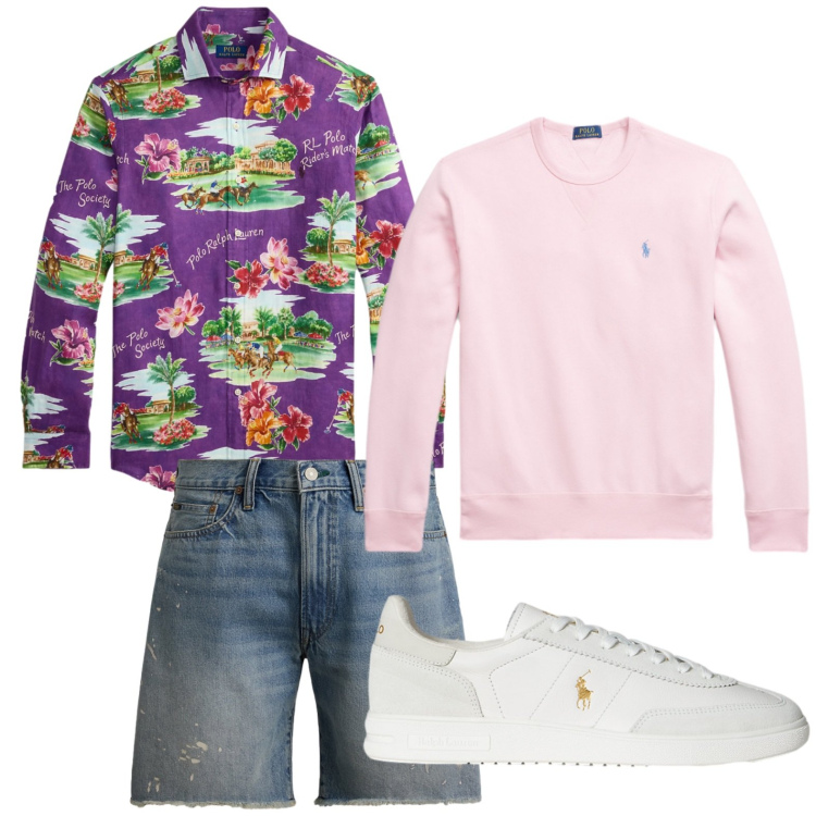 Outfit uomo - Total look #2447599. Stile Trendy per Tutti i giorni. Abbinamento con sneakers, shorts, camicie, felpe sportive.