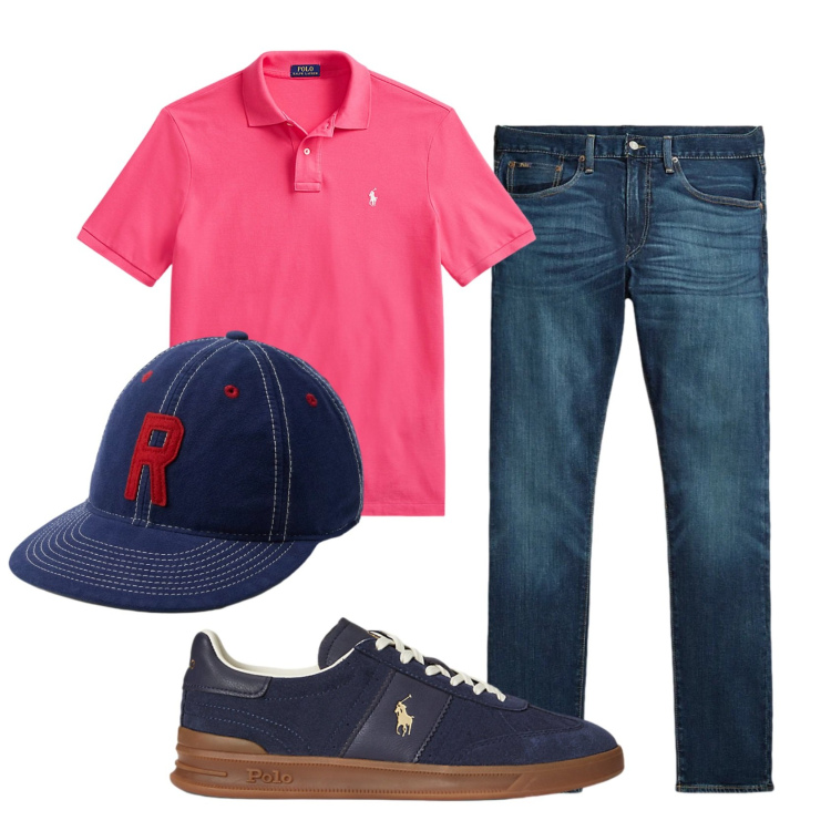 Outfit uomo - Total look #2447603. Stile Casual per Tutti i giorni. Abbinamento con polo, jeans, sneakers, cappelli con visiera.
