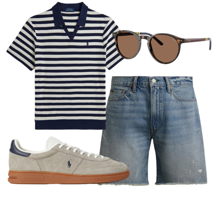Outfit uomo - Total look #2447606. Stile Casual per Tutti i giorni. Abbinamento con occhiali da sole, sneakers, shorts, polo.