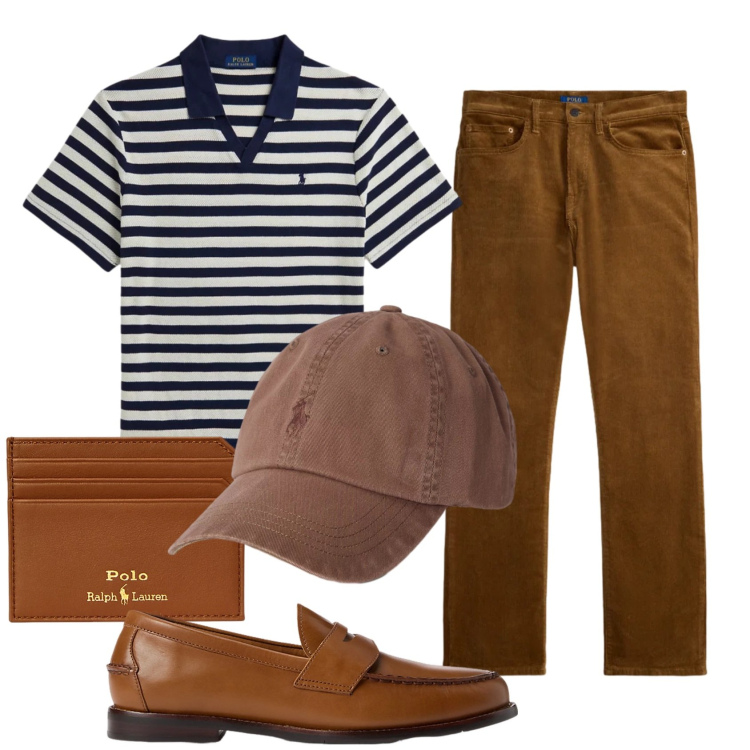 Outfit uomo - Total look #2447609. Stile Trendy per Ufficio. Abbinamento con scarpe stringate, portafogli, cappelli con visiera, pantaloni, polo.