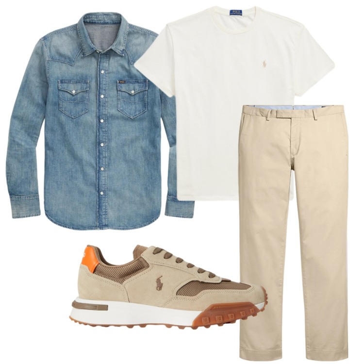 Outfit uomo - Total look #2447612. Stile Trendy per Tutti i giorni. Abbinamento con sneakers, t-shirt, pantaloni chino, camicie.