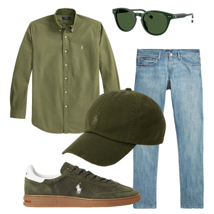 Outfit uomo - Total look #2447614. Stile Casual per Tutti i giorni. Abbinamento con sneakers, cappelli, occhiali da sole, jeans, camicie.