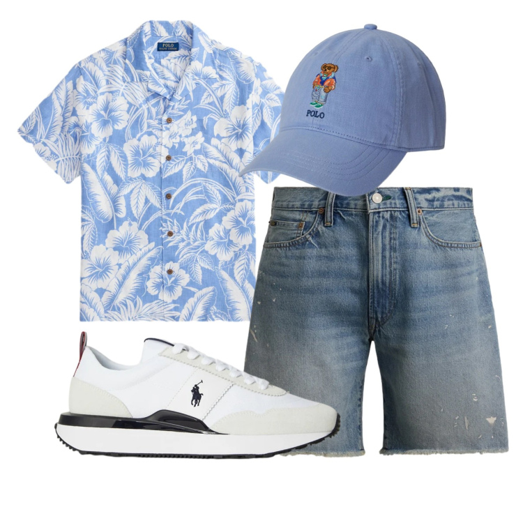 Outfit uomo - Total look #2447617. Stile Trendy per Tutti i giorni. Abbinamento con sneakers, cappelli, camicie, shorts.