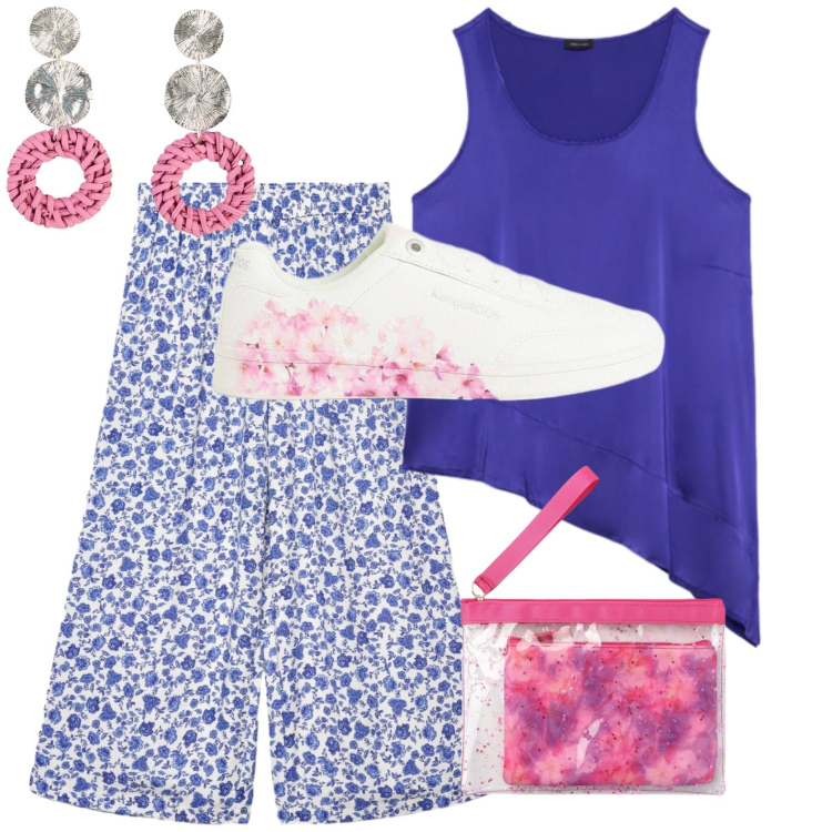 Outfit donna - Total look #2447620. Stile Casual chic per Tutti i giorni. Abbinamento con canottiere, pochette, pantaloni a palazzo, sneakers, orecchini.
