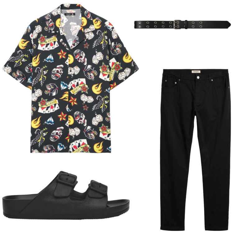 Outfit uomo - Serate estive. Stile Casual per Serata speciale. Abbinamento con pantaloni, camicie a manica corta, sandali, cinture.