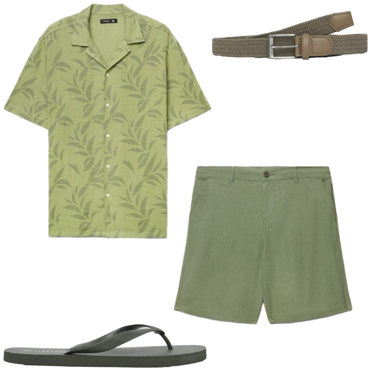 Outfit uomo - Al mare. Stile Casual per Mare. Abbinamento con cinture, camicie a manica corta, sandali, shorts.