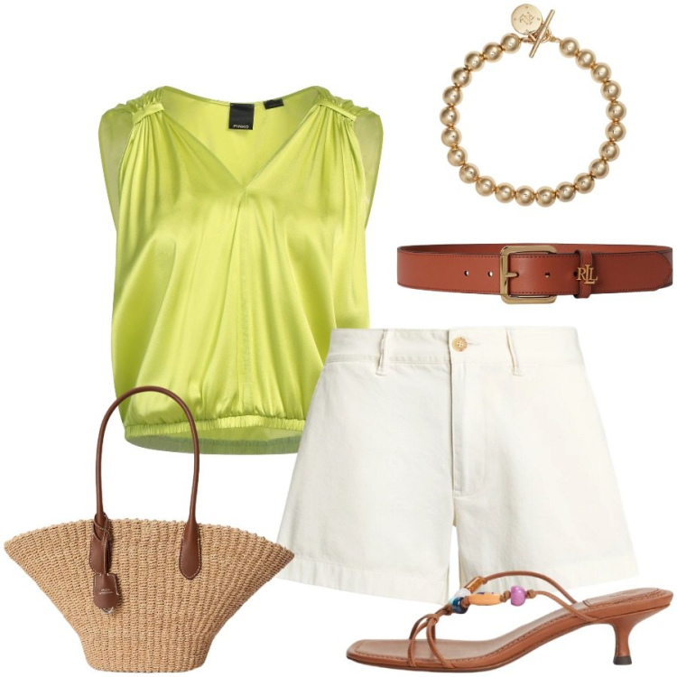 Outfit donna - Total look #2447742. Stile Casual chic per Tutti i giorni. Abbinamento con top, shorts, braccialetti, sandali gioiello, cinture, borse tote.