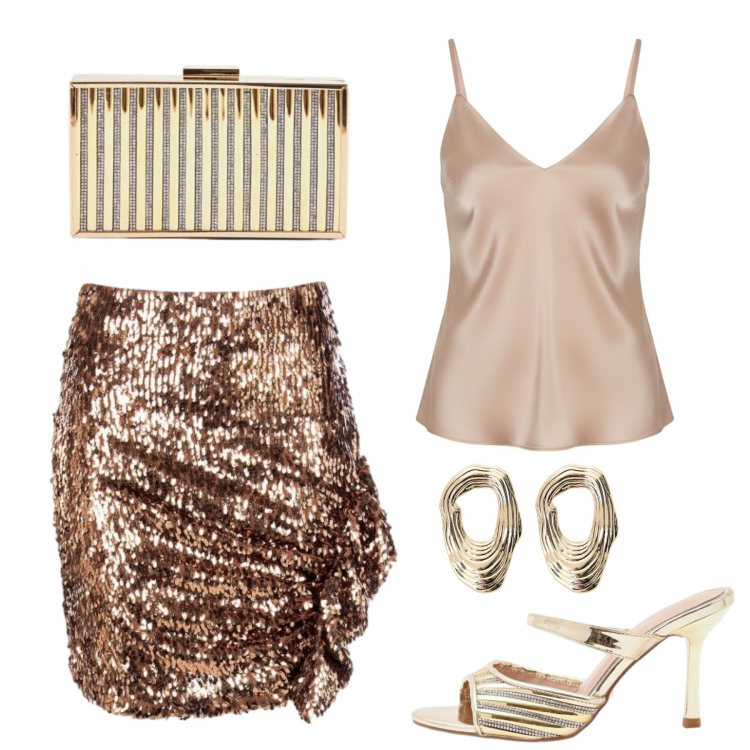 Outfit donna - Party lungomare. Stile Chic per Tutti i giorni. Abbinamento con orecchini, minigonne, clutch, sabot, top.